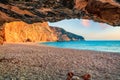 Exotic summer view of Porto Katsiki Beach. Incredible sunset on Ionian sea. Colorful outdoor scene of Lefkada Island, Greece, Euro Royalty Free Stock Photo