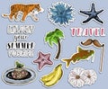 Exotic summer vocation stickers set. Traveling time.