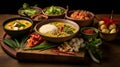 An exotic Thai curry all set on a bamboo placemat