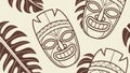 Exotic Tiki Mask Pattern with Stylized Tropical Foliage, vector design Generative AI Royalty Free Stock Photo