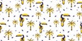 Exotic toucan birds and palms seamless pattern for fabric trendy print.