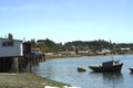 traditional wooden facade houses on stilts (palafitos) with fishermen boats in Castro, Isla de Chiloe, Patagonia, Chile Royalty Free Stock Photo