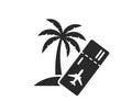 exotic travel icon. palm tree and flight ticket. vacation, tropic and tourism symbol