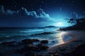 Exotic Tropic night beach sea. Generate Ai