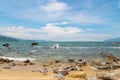 Exotic tropical beach under blue sky Royalty Free Stock Photo