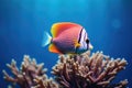 Exotic tropical coral reef redtail butterflyfish on natural blue background Royalty Free Stock Photo