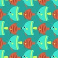 Exotic tropical fish race seamless pattern underwater ocean species aquatic strain nature flat vector illustration.