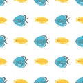 Exotic tropical fish seamless pattern colors underwater ocean species aquatic nature flat isolated vector illustration Royalty Free Stock Photo