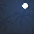 Exotic tropical landscape with moon night sky, palm trees Royalty Free Stock Photo