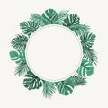 Exotic tropical leaves wreath border frame green