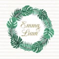 Exotic tropical leaves wreath wedding invitation