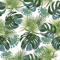 Summer colorful hawaiian seamless pattern with tropical plants