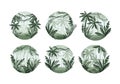 Exotic Tropical Rainforest Landscape with Palm Trees Vector Set Royalty Free Stock Photo