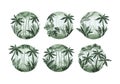 Exotic Tropical Rainforest Landscape with Palm Trees Vector Set Royalty Free Stock Photo