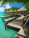 Exotic tropical resort. Jetty near Cancun, Mexico,generative ai Royalty Free Stock Photo