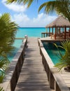 Exotic tropical resort. Jetty near Cancun, Mexico,generative ai Royalty Free Stock Photo