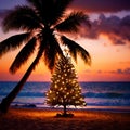 Exotic tropical summer Christmas holiday with Christmas tree on beach