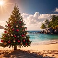 Exotic tropical summer Christmas holiday with Christmas tree on beach