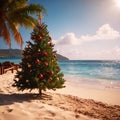 Exotic tropical summer Christmas holiday with Christmas tree on beach