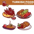 Exotic Turkish food vector collection with dishes on plates Royalty Free Stock Photo