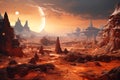 Exotic vistas: unreal landscape on an alien planet