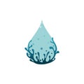 Exotic water drop with coral vector. Travel company logo. Mineral aqua icon.