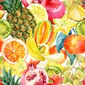 Exotic watercolor fruit mix seamless pattern