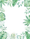 Exotic watercolor tropical frame border palm tree. Summer clipart illustration. Royalty Free Stock Photo