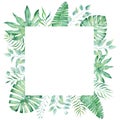 Exotic watercolor tropical frame border palm tree. Summer clipart illustration. Royalty Free Stock Photo