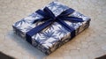 Exotic White And Blue Leaf Wrapped Gift With Precise Detailing
