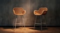 Exotic Wicker Bar Stools With Metal Legs - 3d Render