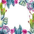 Exotic wildflower cactus frame in a watercolor style.