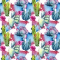 Exotic wildflower cactus pattern in a watercolor style.