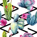 Exotic wildflower cactus pattern in a watercolor style.