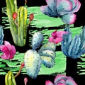 Exotic wildflower cactus pattern in a watercolor style.