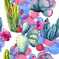 Exotic wildflower cactus pattern in a watercolor style.