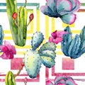 Exotic wildflower cactus pattern in a watercolor style.