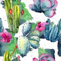 Exotic wildflower cactus pattern in a watercolor style.