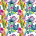 Exotic wildflower cactus pattern in a watercolor style.