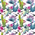 Exotic wildflower cactus pattern in a watercolor style.