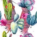 Exotic wildflower cactus pattern in a watercolor style.