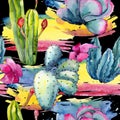 Exotic wildflower cactus pattern in a watercolor style.