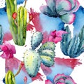 Exotic wildflower cactus pattern in a watercolor style.