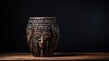 Exotic Wooden Carved Vase With African Face On Table