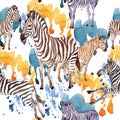 Exotic zebra wild animal in a watercolor style. Watercolor background illustration set. Seamless background pattern. Royalty Free Stock Photo