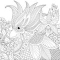 Exotic zentangle cockatoo parrot for adult anti stress coloring Royalty Free Stock Photo