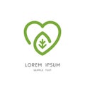 Nature love logo - heart and green leaf symbol Royalty Free Stock Photo