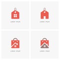 House price and shopping bag logo set