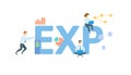 EXP, Export. Concept with keyword, people and icons. Flat vector illustration. Isolated on white.