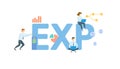 EXP, Export. Concept with keyword, people and icons. Flat vector illustration. Isolated on white. Royalty Free Stock Photo